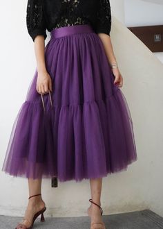 Plus Size Fashion Purple Patchwork Tulle Skirt SpringFabric: TulleSize & Fit: This garment fits true to size.Length: Size S measures 31.2"from waist to hem.Waist:Fitted - elastic waist allows stretch Hip: Loosely Fitted. room for hips. Hand Wash Cold. Purple Skirt Outfit, Purple Tulle Skirt, Tulle Skirt Plus Size, Tulle Skirt Tutorial, Tulle Skirts Outfit, Character Wardrobe, Fashion Purple, Net Skirt, Fall Sweater Dress