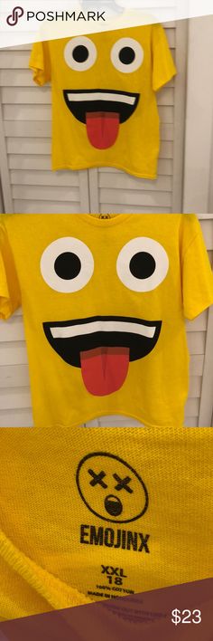 Emoji boys xxl 18 Emoji boys shirts size xxl 18 emojinx Shirts & Tops Tees - Short Sleeve Funny Yellow Short Sleeve Tops, Funny Yellow Graphic Print Top, Funny Yellow Tops With Funny Print, Yellow Tops With Funny Print, Fun Yellow Crew Neck Shirt, Playful Yellow Top With Cartoon Print, Funny Yellow Cotton Tops, Fun Yellow Tops With Character Print, Cute Yellow Tops For School