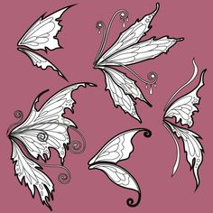 four white butterflies with swirls on pink background