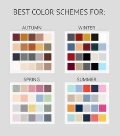 the best color schemes for autumn, winter, and spring in different colors on a gray background