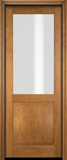 a wooden door with a glass paneled sidelight and wood grains on the frame