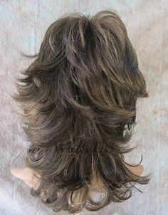 Brown Subtle Highlights, Medium Wig, Shaggy Long Hair, Wig Brown, Choppy Bangs