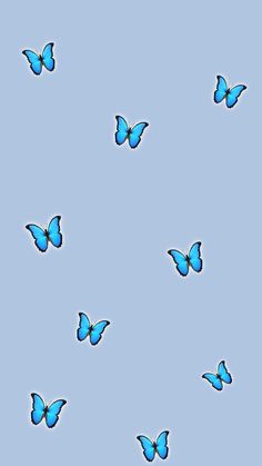 many blue butterflies flying in the sky