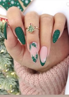 La Nails, Nails Christmas, New Year's Nails, Green Nails, Photo Reference