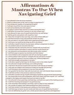 These affirmations and mantras can be used while navigating grief. While there is no "right" thing to repeat to yourself while navigating grief, these mantras can be ways to integrate healing self-talk into your inner world while experiencing the range of emotions that grief can bring about. Take whichever affirmations may work for you, and leave behind what does not! Auto Suggestion, Counseling Activities, Therapy Worksheets, Self Talk, Take Care Of Me, Therapy Activities, Emotional Intelligence