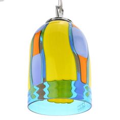 a multicolored glass bell hanging ornament