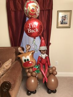 the balloon is decorated with reindeers and balloons