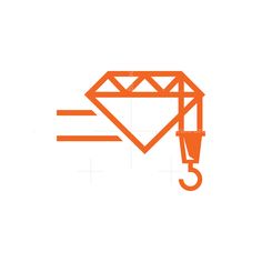 an orange line drawing of a crane with a hook on it's end and the bottom part of its arm hanging down