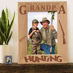 When The Going Gets Tough Grandpa Goes Hunting Personalized Wooden Picture Frame Grandpas are wise both in the ways of the world and of the woods. Your grandfather has most probably tagged you along severally on his hunting trips, and what an adventure this trips can be. Show your grandpa that you love and appreciate him by personalizing something he likes. Get him this When the Going Gets Tough Grandpa Goes Hunting Wooden Picture Frame with a picture of you and him out hunting. It will give him Grandma Picture Frame, Engraved Picture Frames, Picture Frame Gift, Hunting Pictures, When The Going Gets Tough, Keepsake Baby Gifts, Wooden Picture Frame, Personalized Photo Frames, Personalized Picture Frames