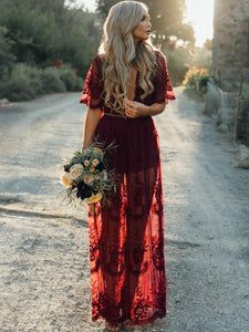 Semi Formal Mujer, Side Split Maxi Dress, Boho Mode, Long Romper, Split Maxi Dress, Boho Lace, Floral Outfit, Overlay Dress, Style Maxi Dress