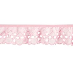 a pink lace trim with flowers on it