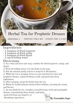 Herbal Tea for Prophetic Dreams Witch Teas Recipes, Catnip Recipes, Kitchen Witchcraft Recipes, Witchcraft Kitchen, Tea Witchcraft, Mugwort Tea, Dream Witch, Witch Recipes, Tea Magic