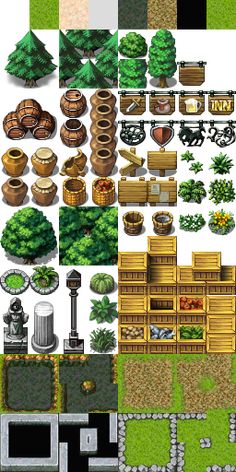 a bunch of different types of plants and trees in pixel art style, including an image of