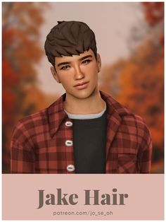 an animated image of a young man in a plaid shirt with the words fake hair on it