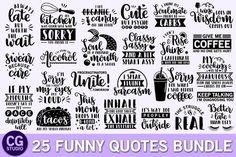 the 25 funny quotes bundle is shown in black and white