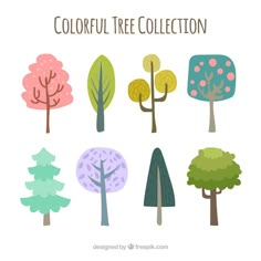 colorful tree collection in flat style