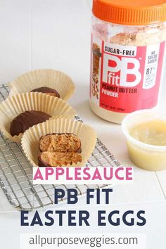 an image of applesauce and peanut butter in paper cups with text overlay