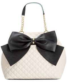 Betsey Johnson Trap Tote --- I have this bag ive gotten so many compliments!! And the bag is huge so roomy Betsy Johnson Bags, Mini Backpack Purse, Popular Handbags, Bow Bag, White Tote