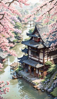 Japanese Fantasy Landscape, Wallpaper Estetika, Japanese Art Prints, Japon Illustration, Pretty Landscapes, Cool Wallpapers Art, Fantasy Art Landscapes, Dreamy Art, Pretty Wallpapers Backgrounds