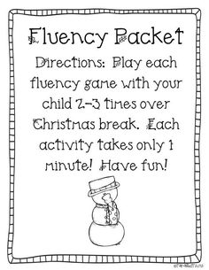 a black and white sign that says flueny packet directions play each game with your child's 3 - 5 times over christmas break