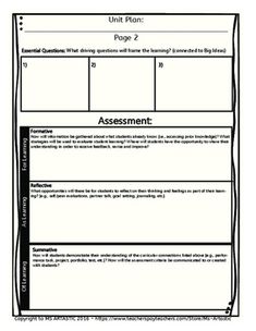 the unit plan is shown in black and white, with an image of a student's name on it