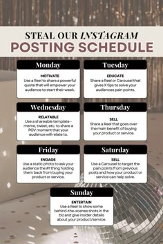 a poster with the words steal our any program posting schedule