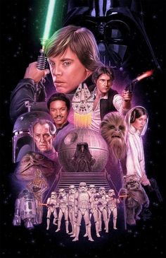 the poster for star wars with many characters