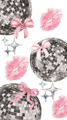 an image of a disco ball with pink bows