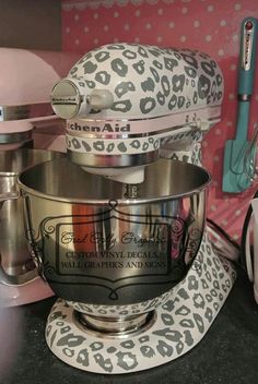 an animal print stand mixer and other kitchen appliances