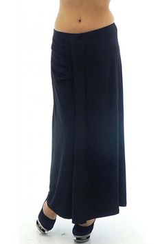 Black jersey skirt with elastic waist. The skirt is with length to under the ankles. The model is with trapeze-looking cut. The front part of the skirt has small horizontal tucks and fakes two layers of fabric. Plus Size Maxi Skirt, Skirt With Elastic Waistband, Midi Wrap Skirt, Skirt Plus Size, Tulip Skirt, Jersey Skirt, Elastic Waist Skirt, High Waist Skirt, Black Jersey