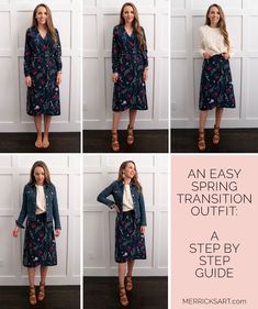 An easy spring transition outfit - a step by step guide Sweater Over Dress Outfit, Spring Transition Outfits, Sweater Over Dress, Spring Outfit Idea, Spring Outfits Dresses, Over Dress, Wardrobe Planning, Transition Outfits, Early Spring Outfits