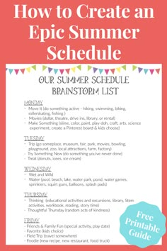 an epic summer schedule for kids with the title how to create an epic summer schedule