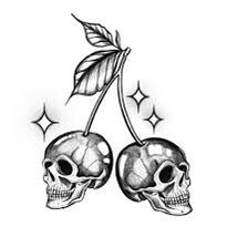 two skulls with leaves on their heads are depicted in this black and white tattoo design