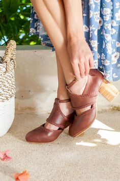 SERENITY. Handmade Leather Heels | BaliELF Boho Wedding Shoes, Mini Frock, Thick Heel Shoes, Bohemian Sandals, Brown Pumps, Strappy Pumps, Block Heel Shoes, Brown Heels, Barefoot Shoes