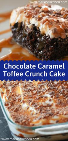 chocolate caramel toffe crunch cake on a plate