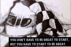 a black and white drawing of a hat with the words you don't have to be great to start, but you have to start to be great