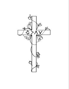 a cross with flowers and vines on it