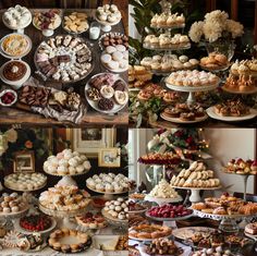 there are many different types of pastries on the table and in the pictures below