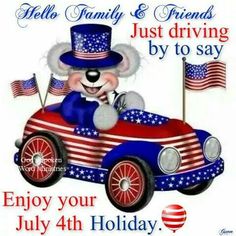 a happy fourth of july card with a mouse driving a car