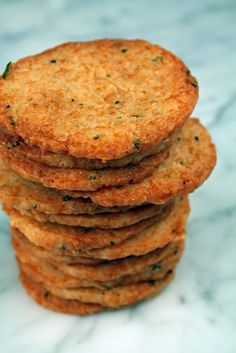 a stack of crackers sitting on top of a marble counter