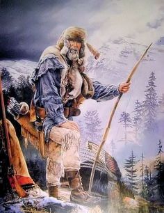 a painting of a man holding a fishing pole