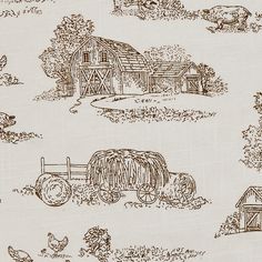 a drawing of farm animals and barn buildings