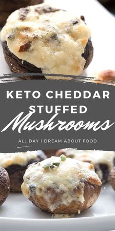 keto cheddar stuffed mushrooms on a white plate