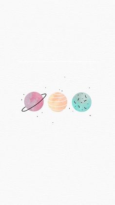 three planets are shown in the sky with lines coming from them and one is pink, blue