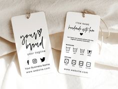 two tags that say you're brand and your business name