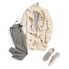 Jump into joggers. Pump up your loungewear with timeless staples like stripes, a trench & lace-up sneakers. #trendalert Striped Dress Pants Outfit, Dress Pants Outfit, Patty Cakes, How To Wear Joggers, Stylist Outfit, Athleisure Trend, Joggers Outfit, Style Sportif