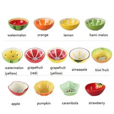 many different types of bowls with names on them