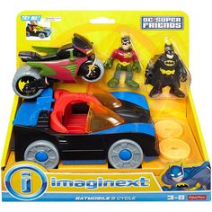 two toy cars with batman characters on them