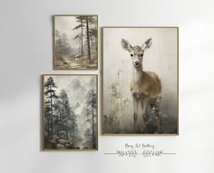 three deer paintings hanging on the wall