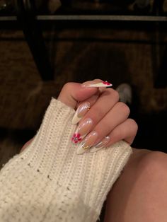 Almond Inspo Nails, Almond Medium Nails, Soft Grunge Nails, Hello Nails, Grunge Nails, Girly Acrylic Nails, Simple Acrylic Nails, French Nail Designs, French Nail